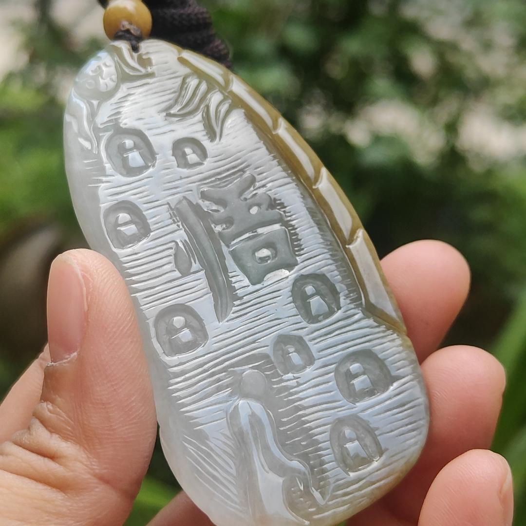 High Quality Yellow with Light Green Natural Type A Jadeite Jade crafted with Buddha and Monk as Pendant, certificate weigh 54.87 grams, measurement 71.6 * 35.6 * 9.5 mm (pendant262) Yi Pin Qian