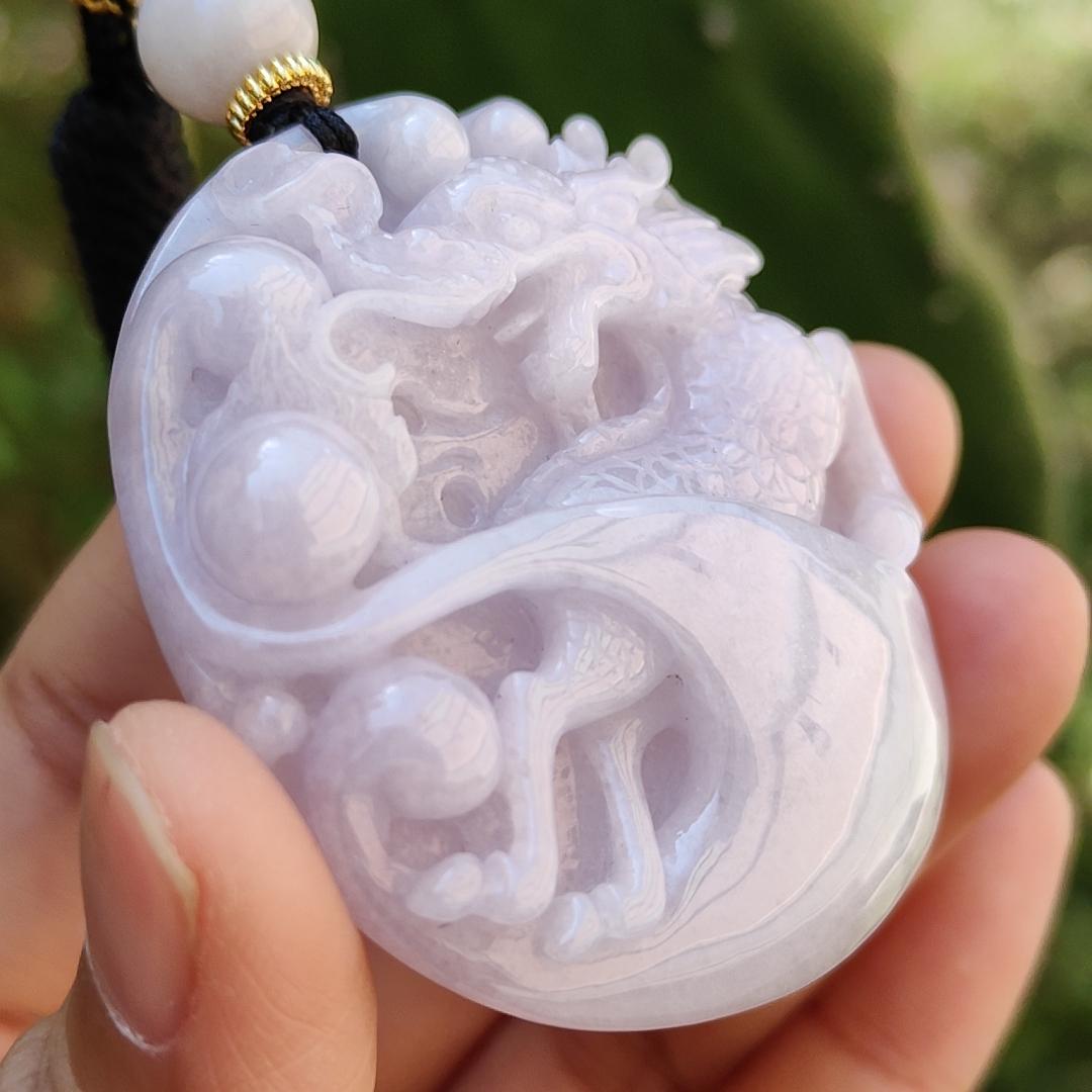 Light Lavender Qilin Natural Type A Jadeite Pendant with certificate weigh 51.04 grams, 51.3 * 46.6 * 12 mm, symbols of Auspicious, peaceful, and happy, suitable for daily wear (pendant62) Yi Pin Qian