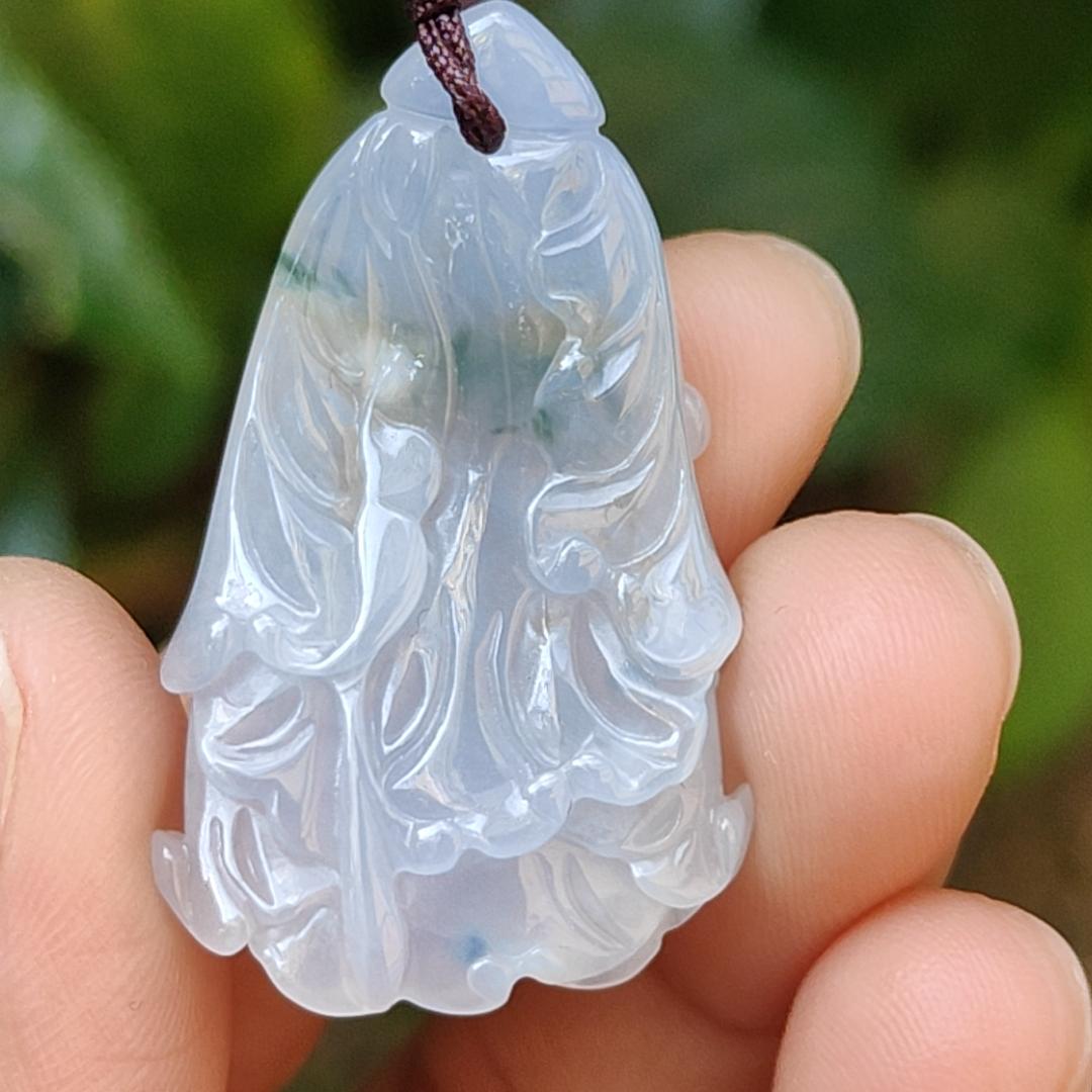 Lavender,Green and Yellow Natural Type A Jadeite Jade crafted with shape of Cabbage as Pendant , certificate weigh 8.16 grams, measurement 36.9 * 22 * 8.2 mm (pendant238) Yi Pin Qian