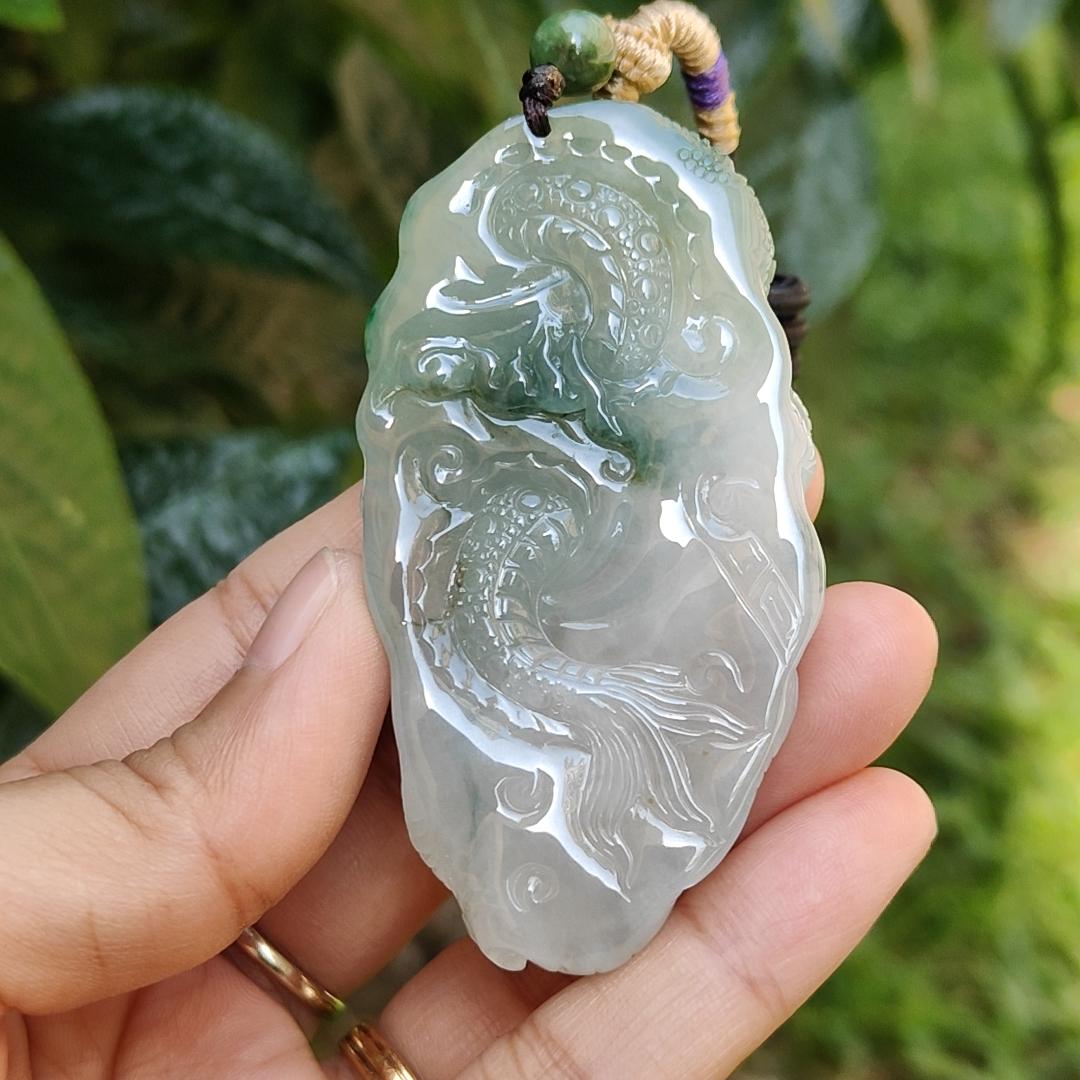 High Quality Premium Collectible Natural Type A Jadeite Jade Pendant Necklace crafted as Dragon with certificate included weigh 59.65 grams, measurement 69.3 * 36.5 * 18.3 mm (pendant186) Yi Pin Qian