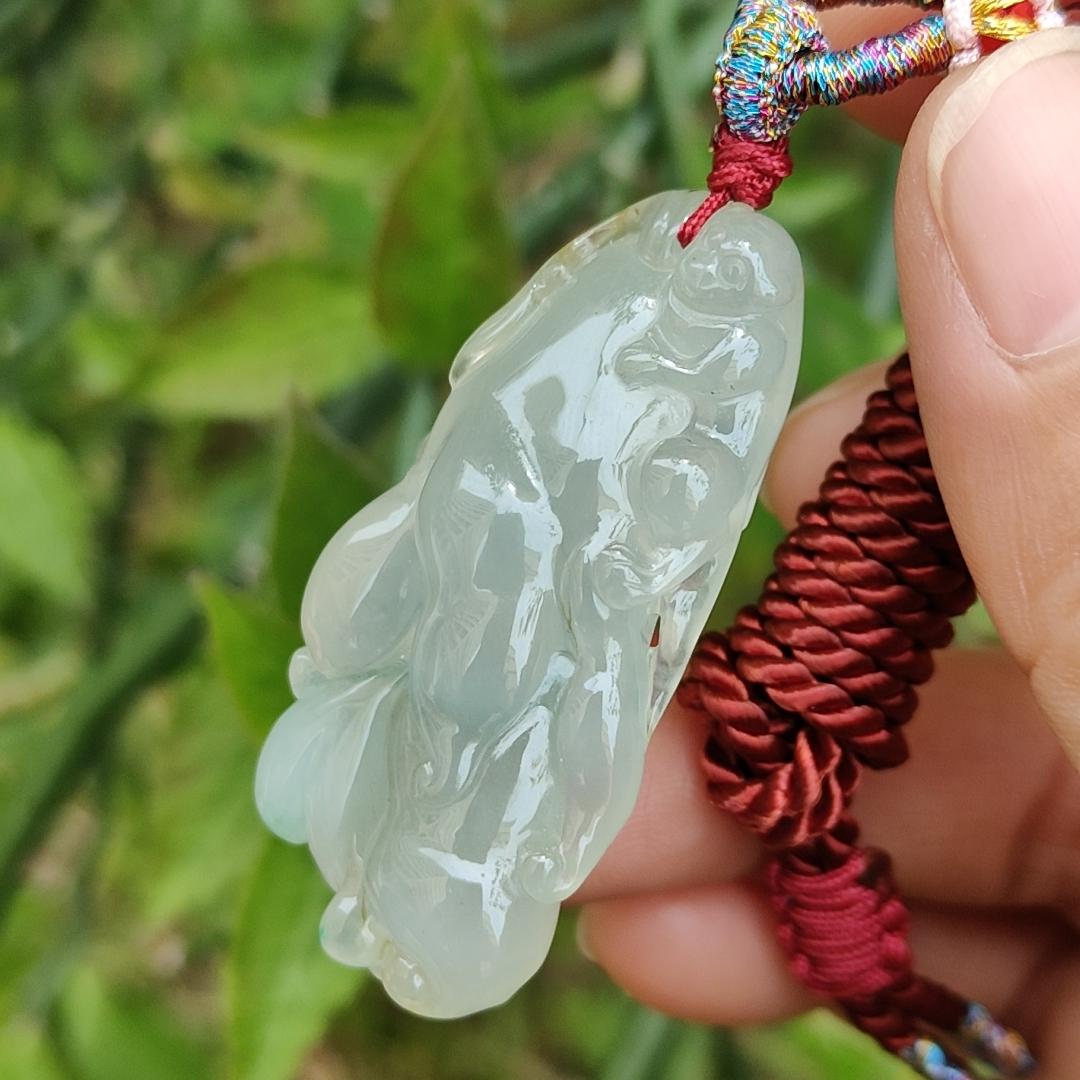 Icy with good translucent glossy texture Natural Type A Jadeite Pendant Necklace, Crafted with Monkey on Chayote symbols of Golden Monkey Brings Longevity and Double Blessings, certificate included weigh 16.84 grams, 44 * 21.3 * 11.8 mm, collectible jade Yi Pin Qian