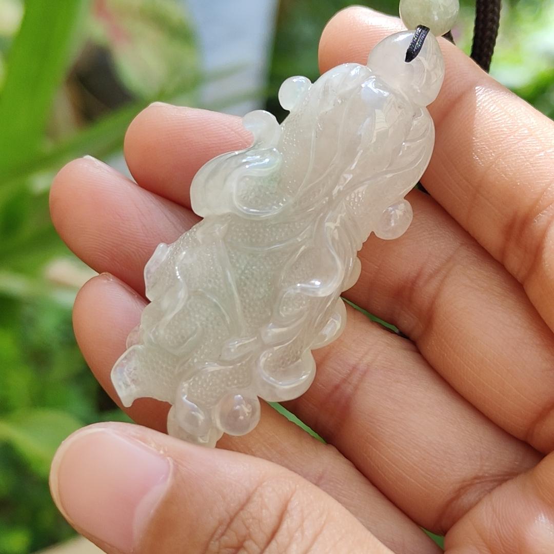 High-Quality Icy Translucent with Light Green Natural Type A Jadeite Jade crafted as Cabbage, Pendant certificate weighs 24.55 grams, measurement 56.3 * 24.6 * 12.6 (pendant272) Yi Pin Qian