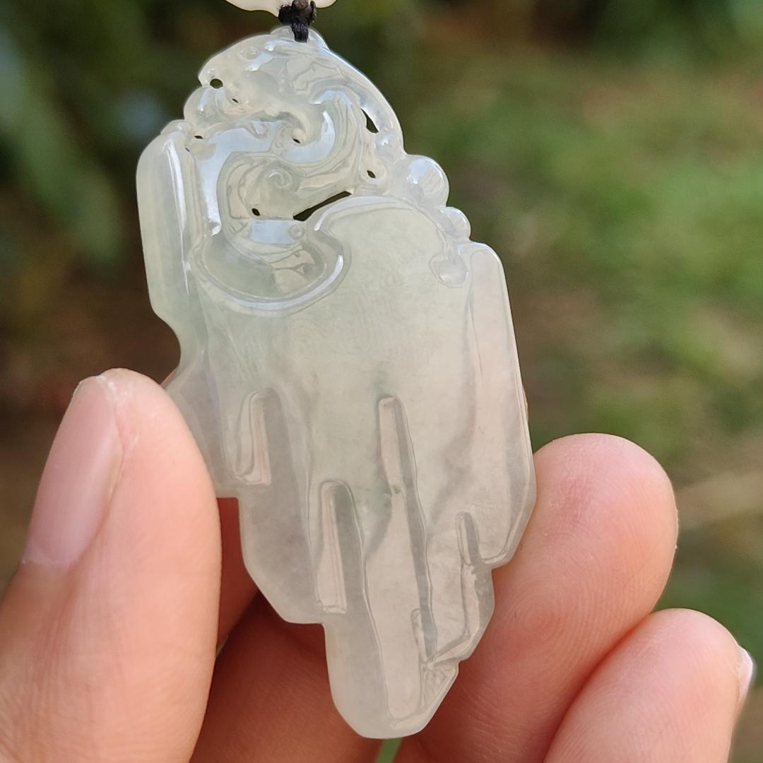 Icy Translucent Natural Type A Jadeite Jade beautifully crafted with old school dragon as pendant, certificate weighs 14.63 grams (pendant246) Yi Pin Qian