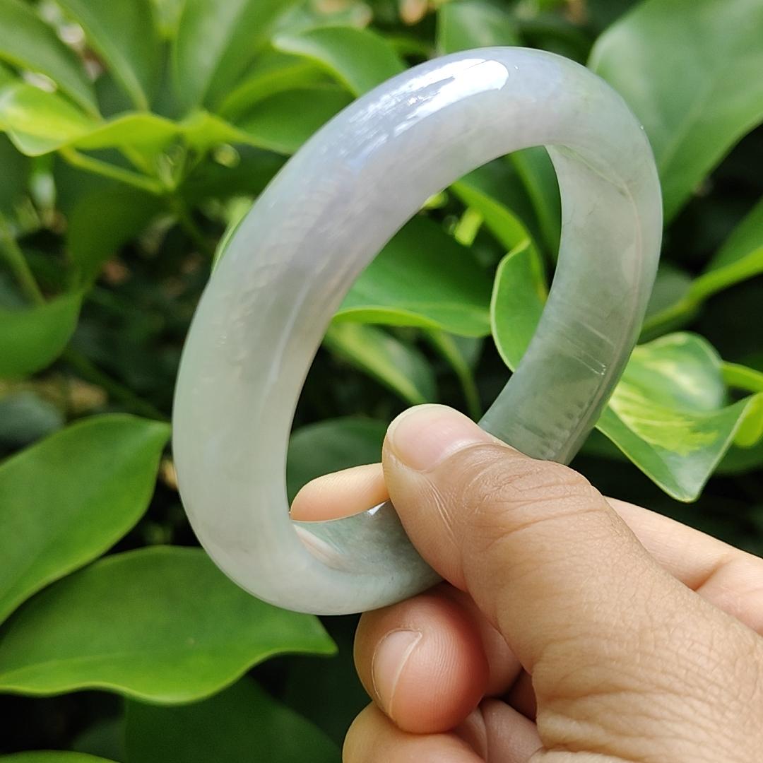 High Quality Light Lavender, Light Green Natural Type A Jadeite Jade Peace Bangle Wrist Size 53.7 mm, certificate weighs 55.94 grams, Width 13.2 Thickness 8 mm (bangle10) Yi Pin Qian Jadeites Jade Jewelry ~Your Precious Quintessential ~ Singapore