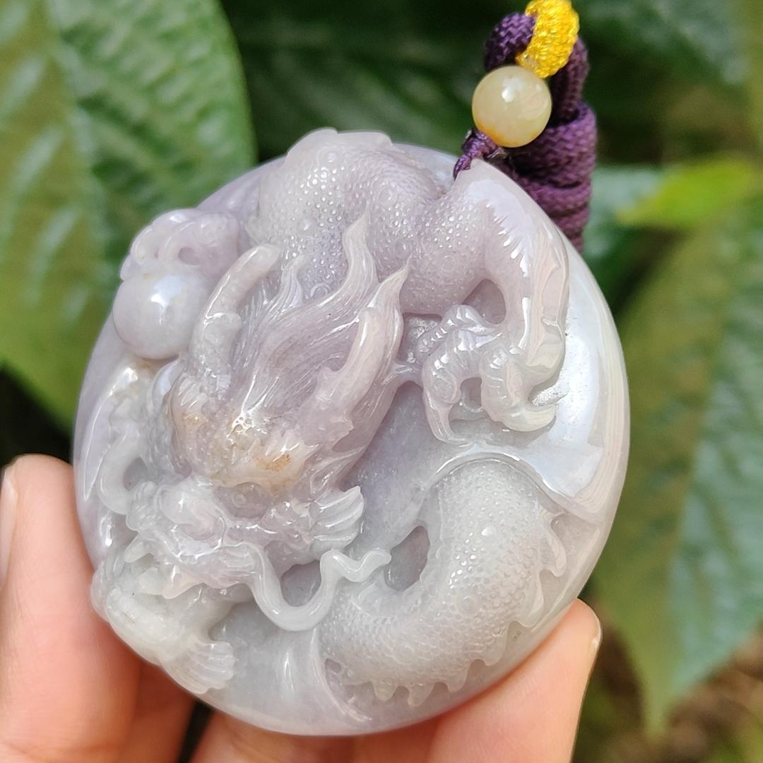 Mid-Year Special Offer Lavender with Yellow Patches Natural Type A Jadeite Jade crafted as Dragon with certificate weigh 71.76 grams, 54.8 * 54.8 * 15.8 mm (pendant170) Yi Pin Qian