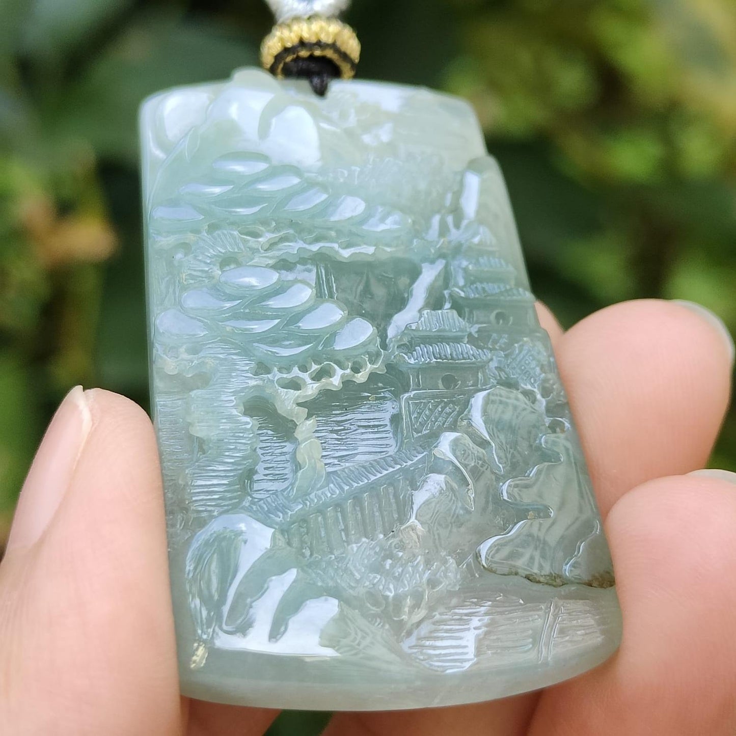 Latest New Arrival Sg Seller Crafted with sceneries on Natural Type A Jadeite Jade as Pendant certificate weighs 24.73 grams, measurement 49 * 29 * 7.6 mm (pendant342) Yi Pin Qian Jadeites Jade Jewelry ~Your Precious Quintessential ~ Singapore