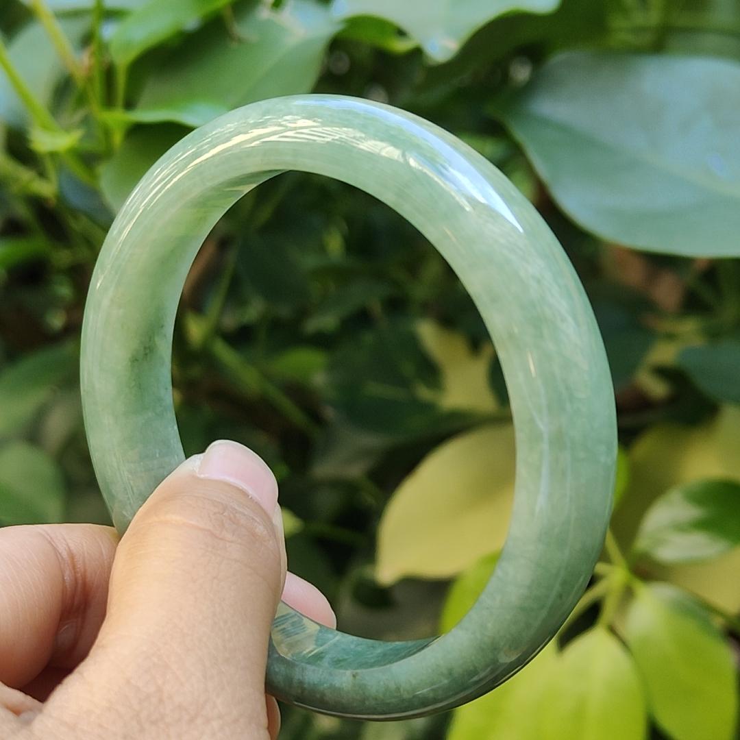 Peace Bangle Bracelet Size 55.5 mm on Light Green Natural Type A Jadeite Jade, certificate weighs 49.05 grams, Width 11.8 mm Thickness: 7.7 mm (bangle28) Yi Pin Qian Jadeites Jade Jewelry ~Your Precious Quintessential ~ Singapore