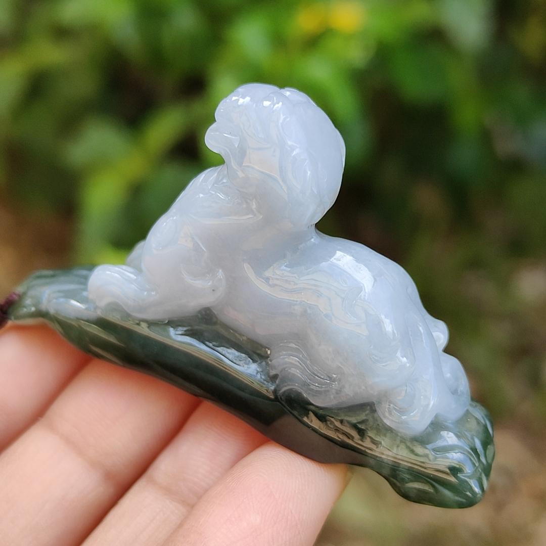 Lavender and Green Natural Type A Jadeite Handheld Piece crafted with Pixiu meaning rich, happiness and good luck with certificate weight 29.97 grams, 61.30 * 10.70 * 34.60 mm, also suitable for display anywhere at home, car or office (hand1) Yi Pin Qian