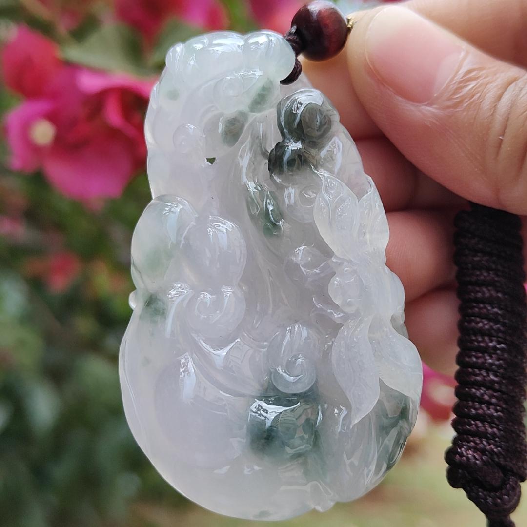 Premium Good Quality Light Lavender and Light Green Natural Type A Jadeite Jade crafted with Dragonfly, Ruyi as Pendant, certificate weigh 35.87 grams, measurement 63 * 38.3 * 10 mm (pendant236) Yi Pin Qian