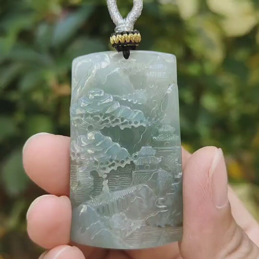 Terbaru Kedatangan Baru Penjual Sg Dibuat dengan pemandangan di Jadeite Jade Tipe A Alami sebagai sertifikat Liontin beratnya 24,73 gram, pengukuran 49 * 29 * 7,6 mm (pendant342)