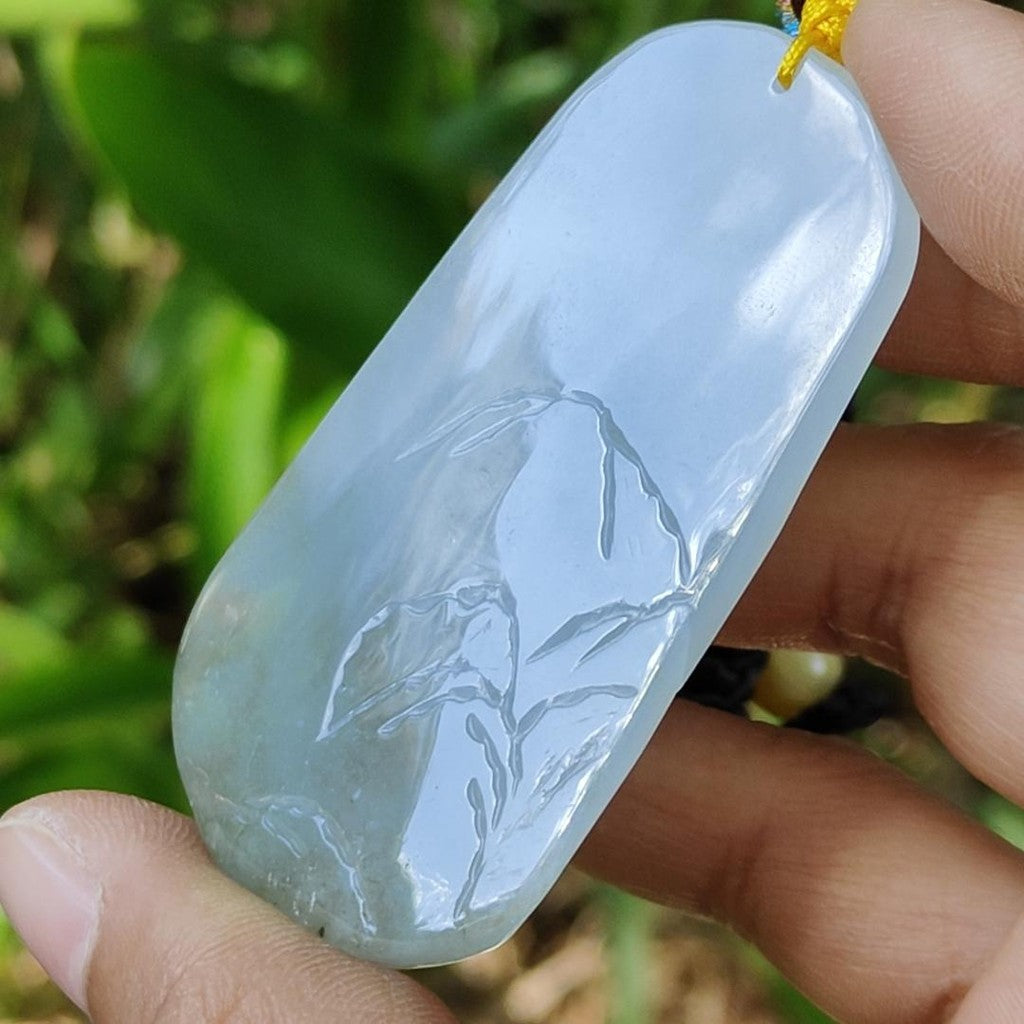 High Quality Bluish Green Hue Natural Type A Jadeite Jade crafted with sceneries as Pendant, certificate(pendant294) My Store