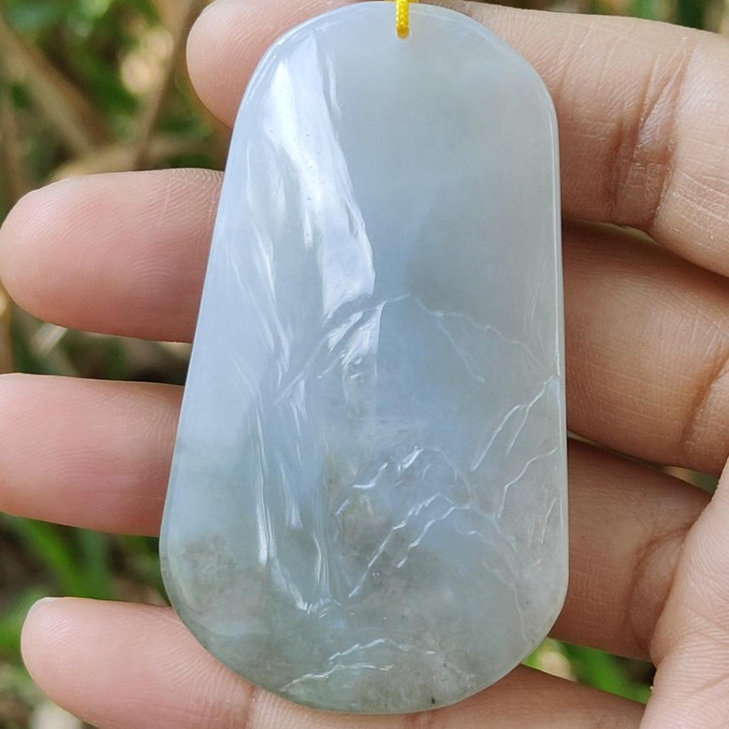 High Quality Bluish Green Hue Natural Type A Jadeite Jade crafted with sceneries as Pendant, certificate(pendant294) My Store