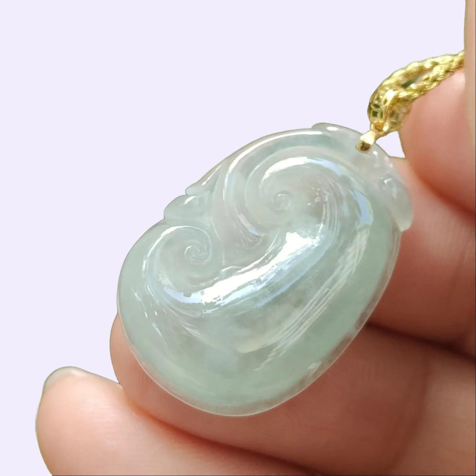 A Icy Translucent Ruyi Pendant Natural Type A Jadeite Jade added with 18k Clasp, certificate weighs 3.98 grams, measurement 25.5 * 17.5 * 4.8 mm (18kp96) Yi Pin Qian Jadeites Jade Jewelry ~Your Precious Quintessential ~ Singapore