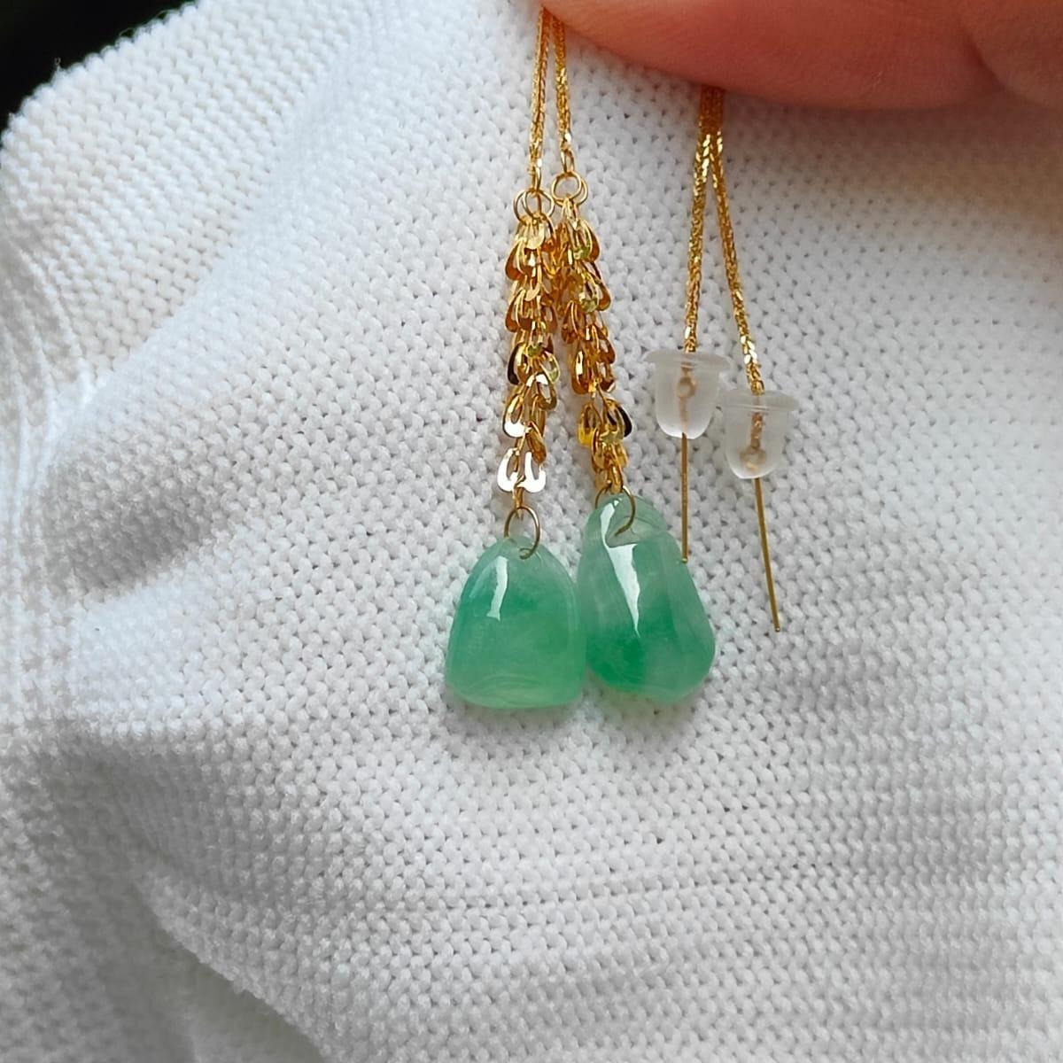 Wood Element Jade & Gold Earrings 🌱 Certified Harmony (Sku: 18k17) Yi Pin Qian Jadeites Jade Jewelry ~Your Precious Quintessential ~ Singapore