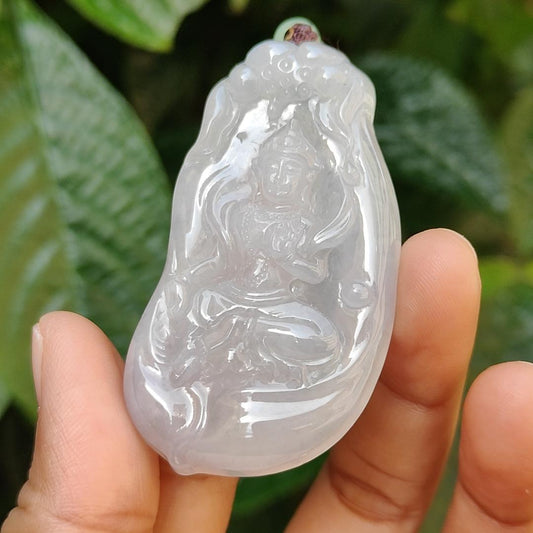 Semi Icy Rare Old School Natural Type A Jadeite Jade Pendant Necklace crafted as Manjushri Bodhisattva without Mount with certificate weigh 25.28 grams, 58 * 33.2 * 7.3 mm (pendant167) Yi Pin Qian