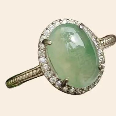 Crafted as Cabochon size 10.7 * 8 * 3mm on Light Green Natural Type-A Jadeite-Jade set with S925 adjustable as Ring, QIC approved Certificate weighs 2.25 grams (s925ring18) Yi Pin Qian Jadeites Jade Jewelry ~Your Precious Quintessential ~ Singapore