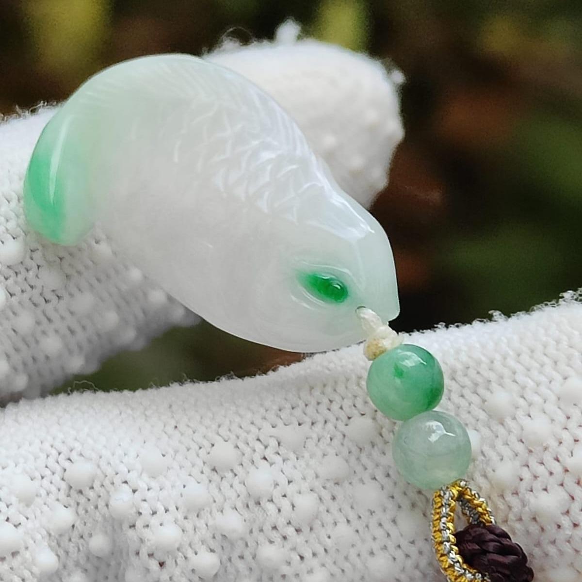 Water Element Jade Fish Pendant | Natural Jadeite | Harmony & Wealth (Sku: pendant422) Yi Pin Qian Jadeites Jade Jewelry ~Your Precious Quintessential ~ Singapore