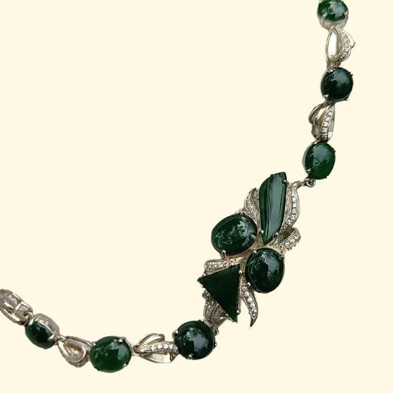 10 Dark Green Multi Shapes Cabochons crafted on Natural Type A Jadeite Jade set with High quality S925 as Bracelet, certificate weighs 7.66 grams (s925b6) Yi Pin Qian Jadeites Jade Jewelry ~Your Precious Quintessential ~ Singapore