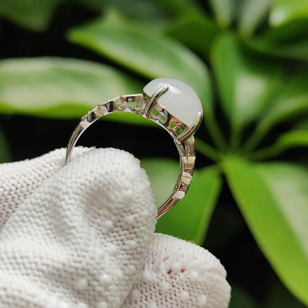 Good Translucent Cabochon Size 11.9 * 10.5 * 5.3 mm Light Lavender Natural Type A Jadeite Jade on S925 as adjustable Ring, weighs 3.13 grams (s925ring23) Yi Pin Qian Jadeites Jade Jewelry ~Your Precious Quintessential ~ Singapore