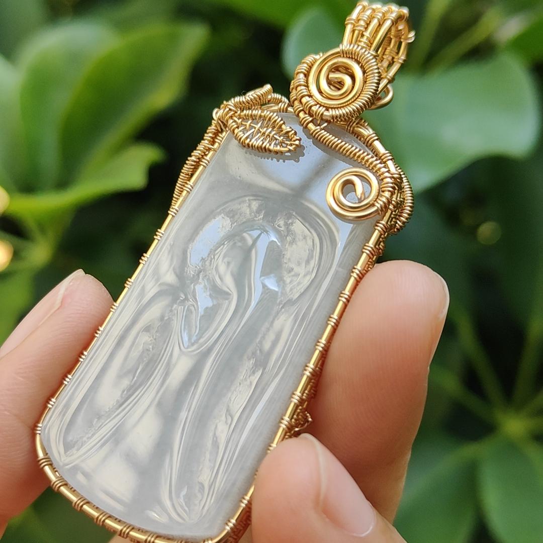 #Sold - DIY Crafting with Enlightenment, Hand wrap GF14k as pendant on Natural Type A Jadeite Jade with certificate, weighs 19.33 grams ~ Made in Singapore (pendant311)