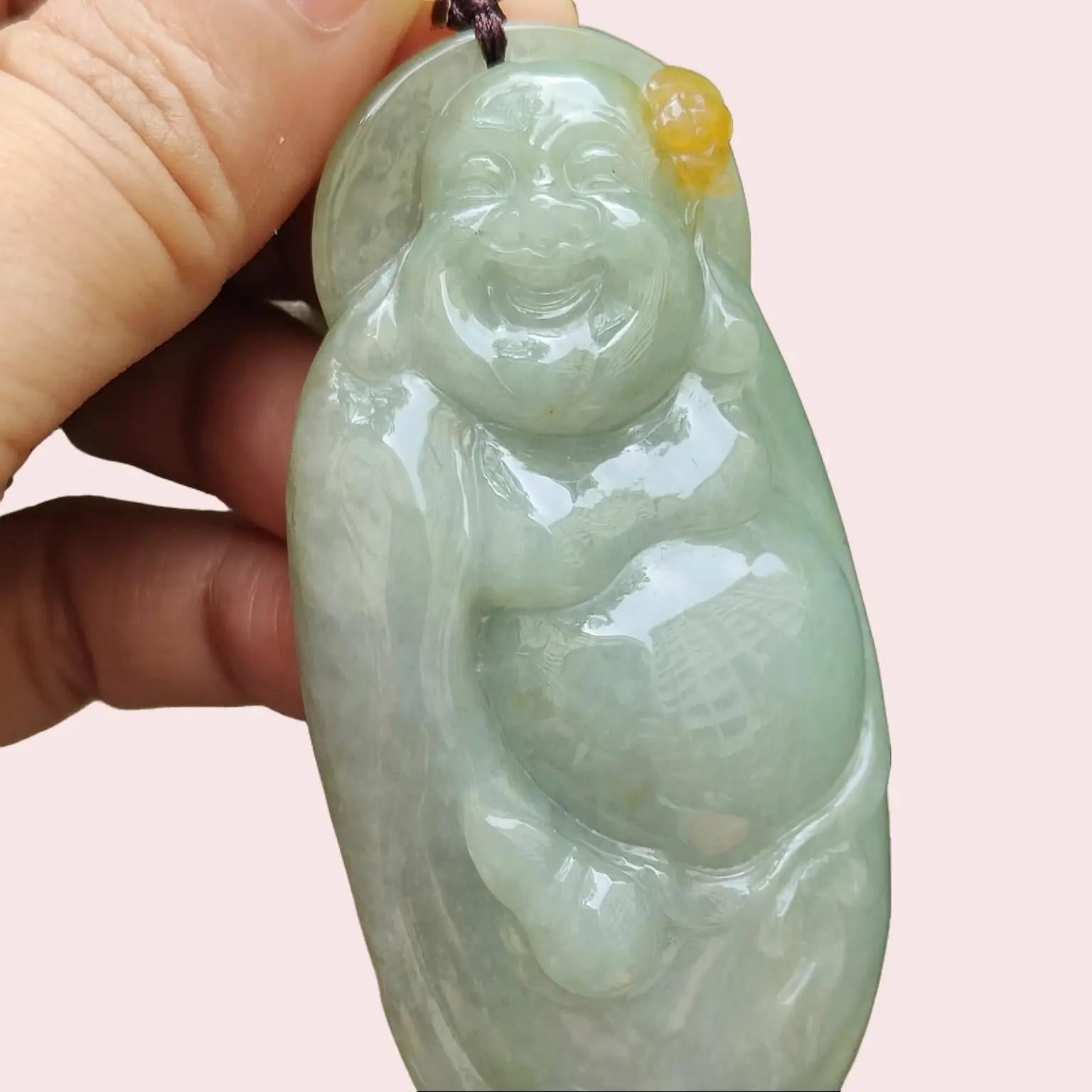 Laughing Buddha Jadeite Carving – Symbol of Joy & Fortune, Natural Type A (Certified 920770030646 SKU: pendant401) Yi Pin Qian Jadeites Jade Jewelry ~Your Precious Quintessential ~ Singapore