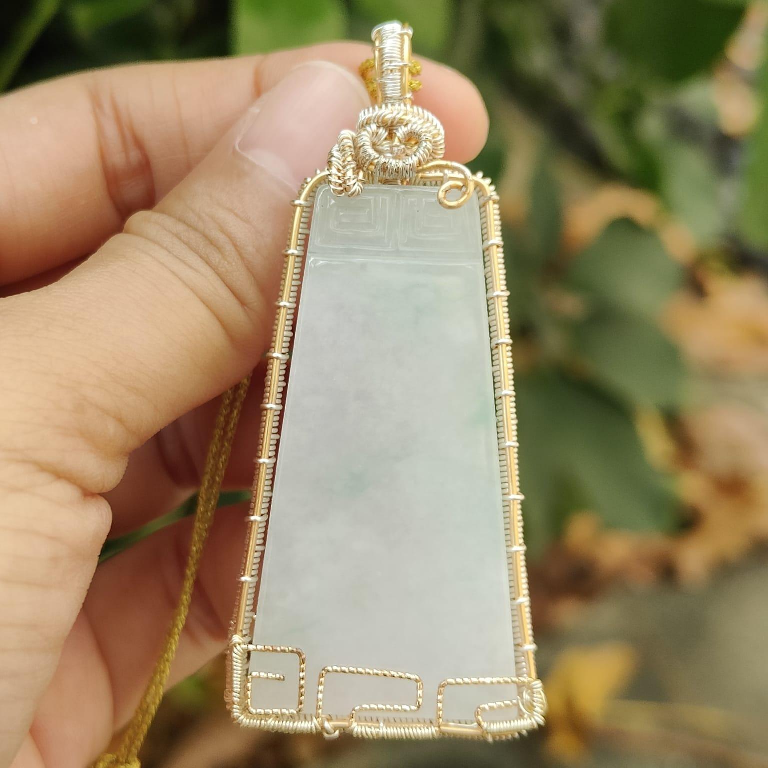 New Arrival - DIY GF14k wrapping on this Natural Type A Jadeite Jade Pendant crafted as Nothing, SG ready stock with certificate weighs 16.26 grams, measurement 66.9 * 29 * 5 (pendant329) Yi Pin Qian Jadeites Jade Jewelry ~Your Precious Quintessential ~ Singapore