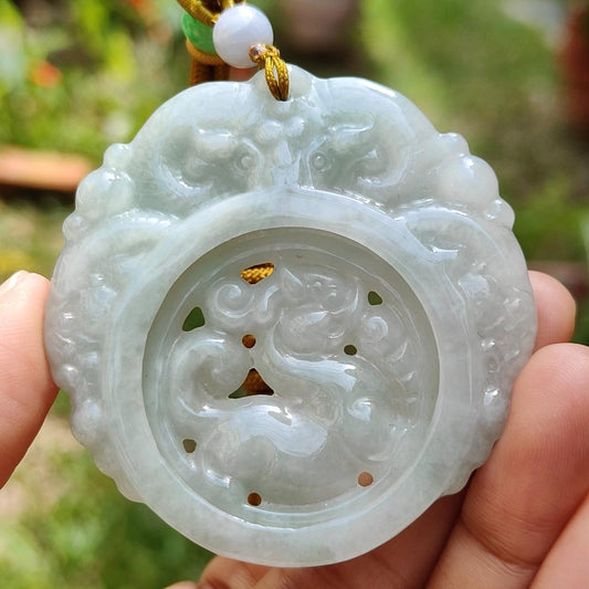 Light Green Hue Natural Type A Jadeite Jade Crafted with 3 Sheeps and Pixiu Hollow Old School Style as a Pendant with certificate weigh 30.99 grams, measurement 56.5 * 55.2 * 6 mm (pendant203) Yi Pin Qian