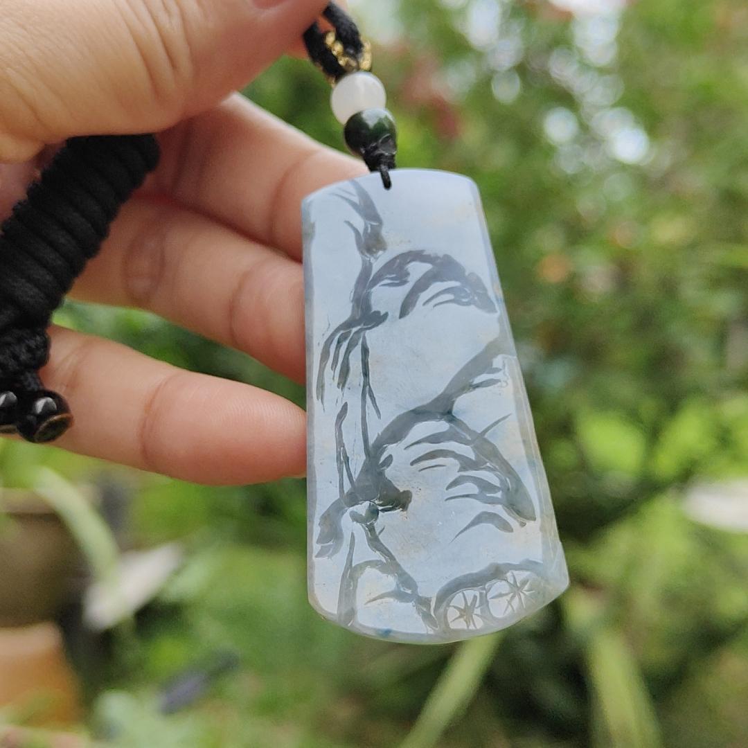 Unique Lavender Natural Type A Jadeite Pendant carved with scene come with certificate weight 19.55 grams, 53.80 *27.50 * 5.50 mmm, suitable for daily wear (pendant121) Yi Pin Qian