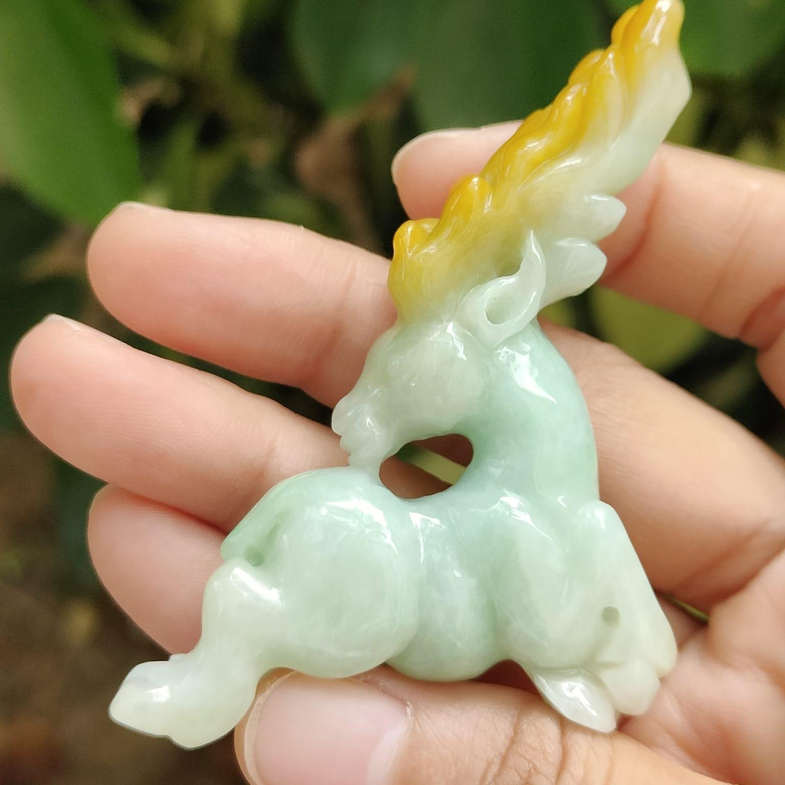 Wood Element Jade Deer Sculpture - Earth-Grounded Harmony Art Piece (Sku: hand12) Yi Pin Qian Jadeites Jade Jewelry ~Your Precious Quintessential ~ Singapore