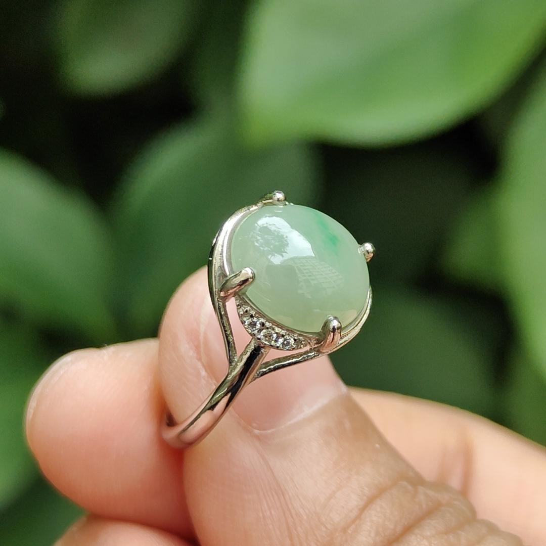 Crafted as Light Green Cabochon on Natural Type A Jadeite Jade set with S925 as Adjustable Ring certificate weighs 2.22 grams, measurement 10.3 * 8.9 * 3.4 mm (s924ring24) Yi Pin Qian Jadeites Jade Jewelry ~Your Precious Quintessential ~ Singapore