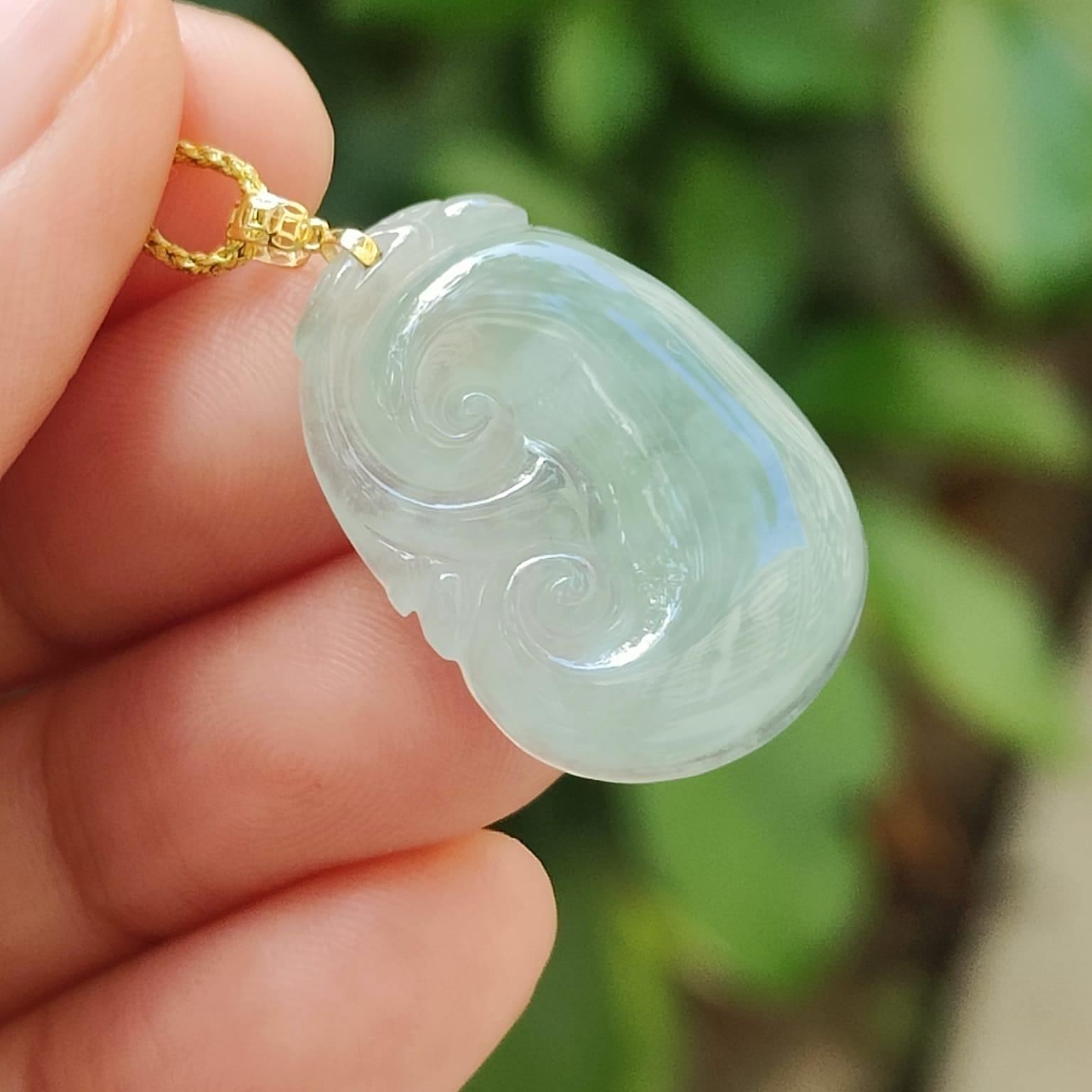 A Icy Translucent Ruyi Pendant Natural Type A Jadeite Jade added with 18k Clasp, certificate weighs 3.98 grams, measurement 25.5 * 17.5 * 4.8 mm (18kp96) Yi Pin Qian Jadeites Jade Jewelry ~Your Precious Quintessential ~ Singapore