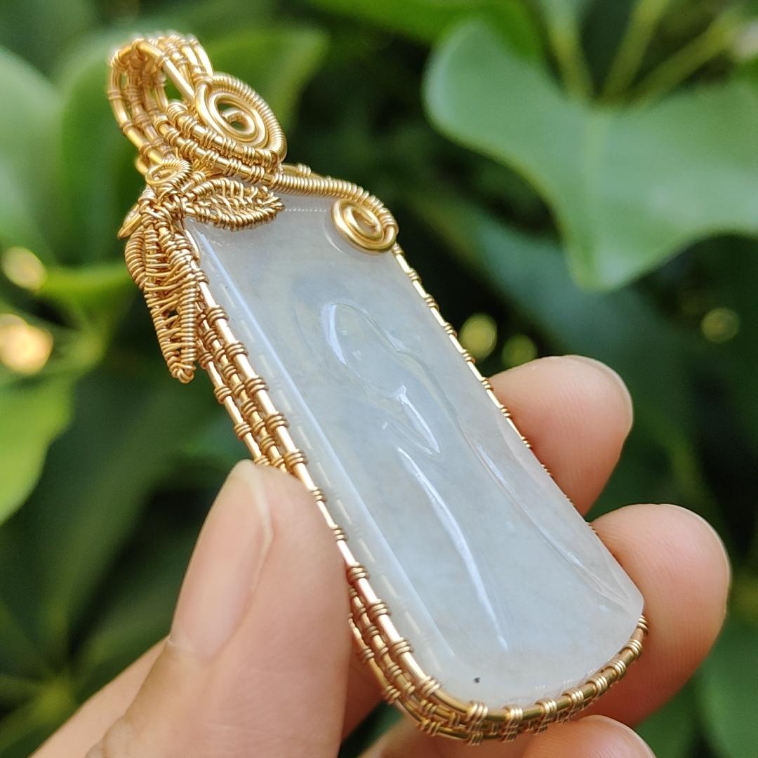 #Sold - DIY Crafting with Enlightenment, Hand wrap GF14k as pendant on Natural Type A Jadeite Jade with certificate, weighs 19.33 grams ~ Made in Singapore (pendant311)