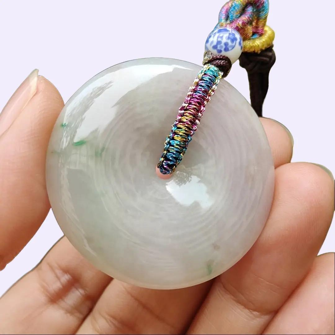 Singapore New Arrival Light Green, Light Lavender Natural Type A Jadeite Jade crafted with shape of Dounut as Pendant certificate weighs 15.63 grams, measurement 35.9 * 6 mm (pendant324) Yi Pin Qian Jadeites Jade Jewelry ~Your Precious Quintessential ~ Singapore