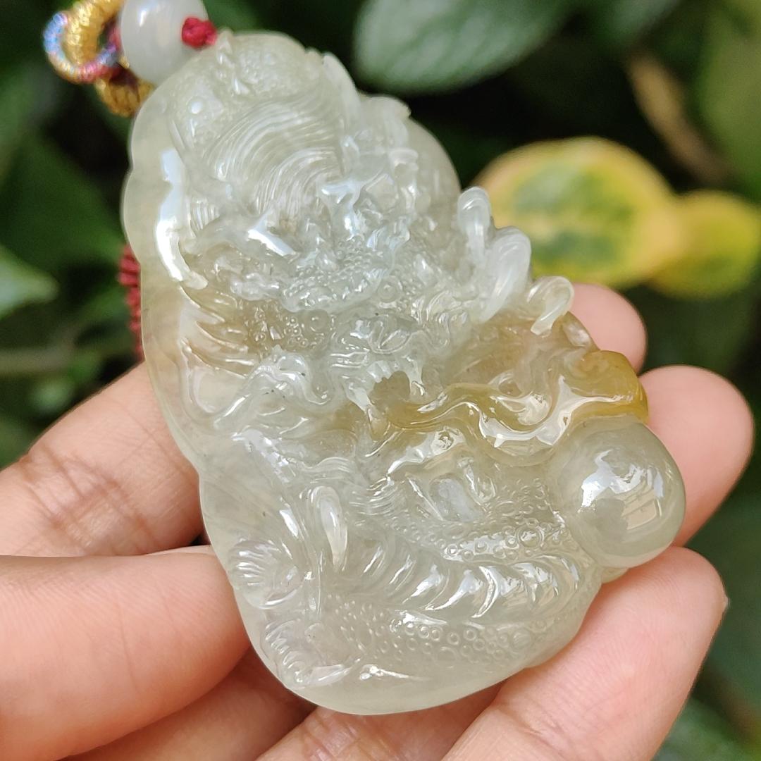 Premium Quality Yellow Natural Type A Jadeite Jade crafted with Dragon as Pendant, certificate weighs 53.72 grams, measurement 67.3 * 37.5 * 12.9 mm (pendant240) Yi Pin Qian