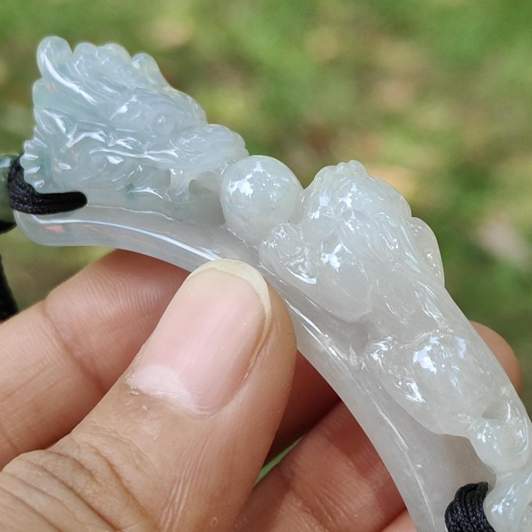 High Quality Wrist Bracelet Natural Type A Jadeite Jade crafted with Dragon and Pixiu as Bangle Bracelet, certificate weighs 25.73 grams, measurement 66.3 * 13.8 * 20 mm (bracelet26) Yi Pin Qian