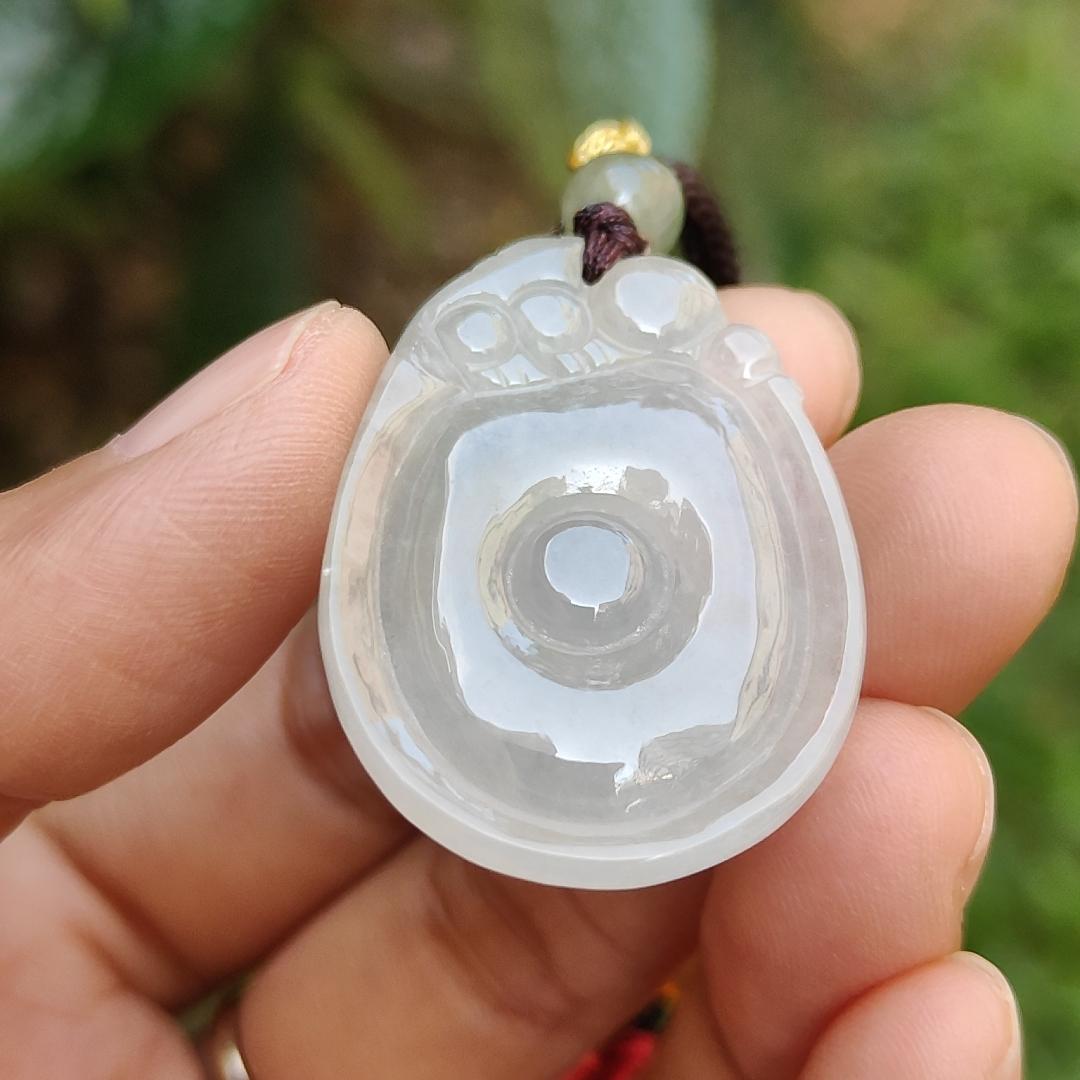 Semi Icy Translucent Natural Type A Jadeite Jade crafted with Fubei as pendant with certificate weigh 9.97 grams, measurement 34.9 * 25 * 7 mm (pendant195) Yi Pin Qian