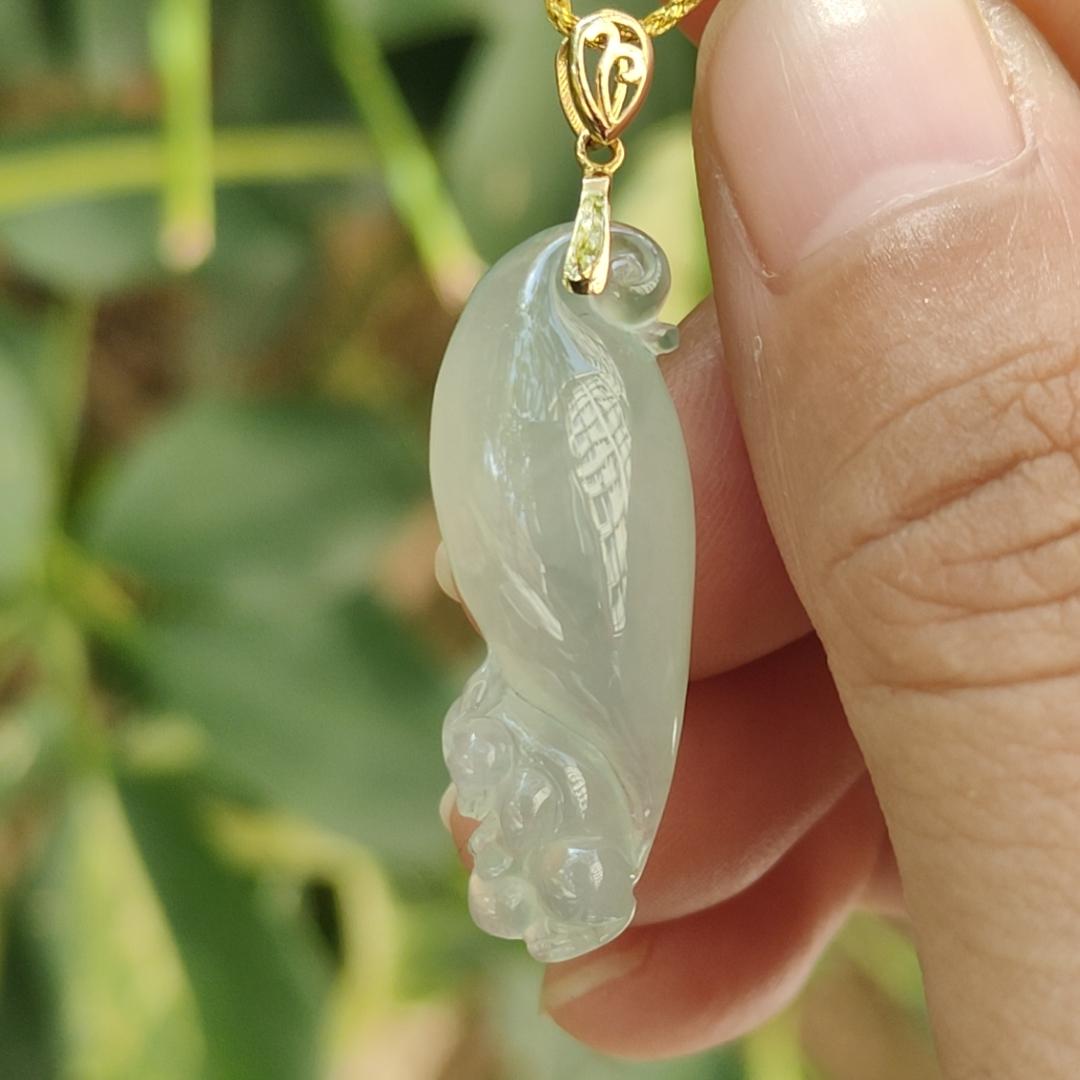 Special Offer Until 2025 CNY only - This Premium Fine Quality Squirrel Pendant Natural Type A Jadeite Jade with 18k Clasp added, certificate weighs 3.24 grams, measurement 30.5 * 10.5 * 6.7 mm (18kp98) Yi Pin Qian Jadeites Jade Jewelry ~Your Precious Quintessential ~ Singapore