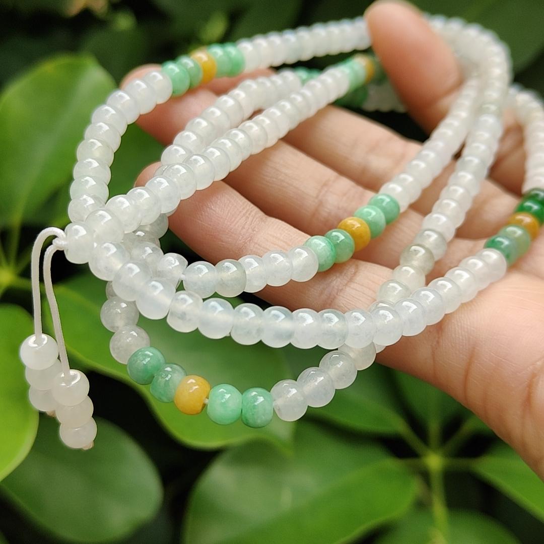 High Quality 90% Perfect 184 drum shape Icy * 154, Green * 24, Yellow * 6 Natural Type A Jadeite Jade Beads as Bracelet Necklace certificate weighs 49.19 grams, measurement 5.7 mm (bracelet29) Yi Pin Qian