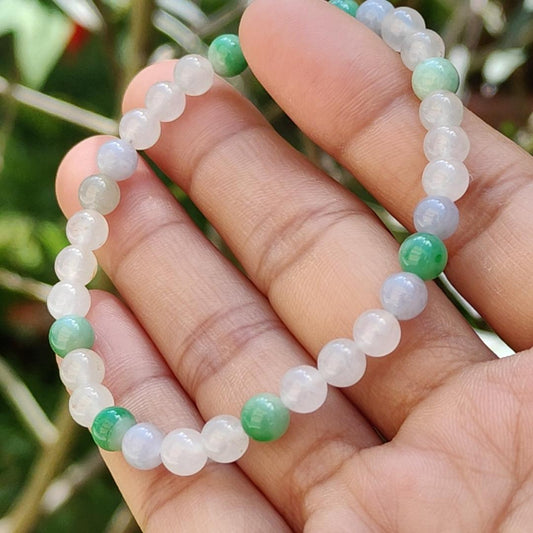 Mix with Green, Lavender and Icy Natural Type A Jadeite Jade 33 Beads with measurement of 5.5 mm bracelet, QIC labs approved certificate included weigh 9 grams (bracelet16) Yi Pin Qian
