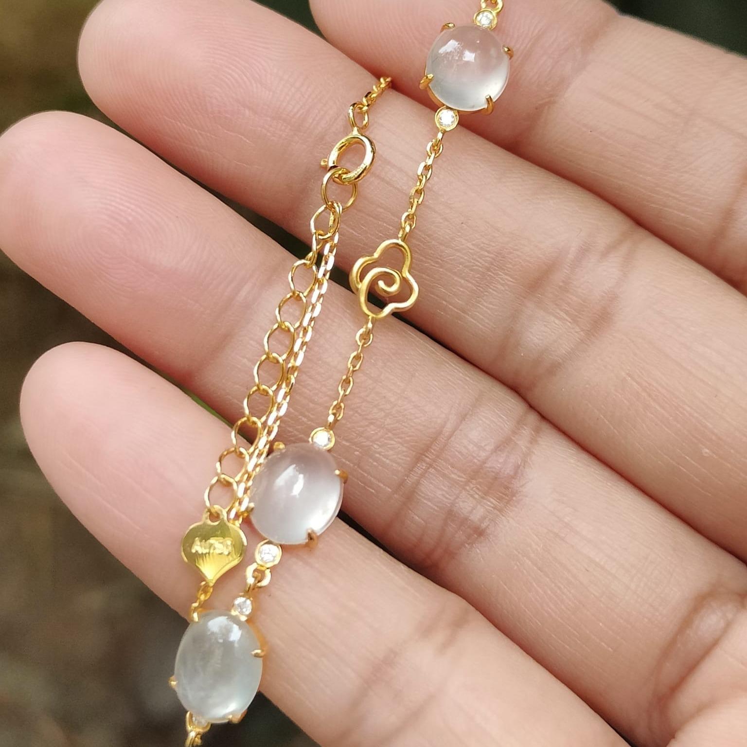 Icy Translucent Jadeite Bracelet – Natural Type A Cabochons, 18K Gold, Harmony of Elements Sku: 18kp107 Yi Pin Qian Jadeites Jade Jewelry ~Your Precious Quintessential ~ Singapore