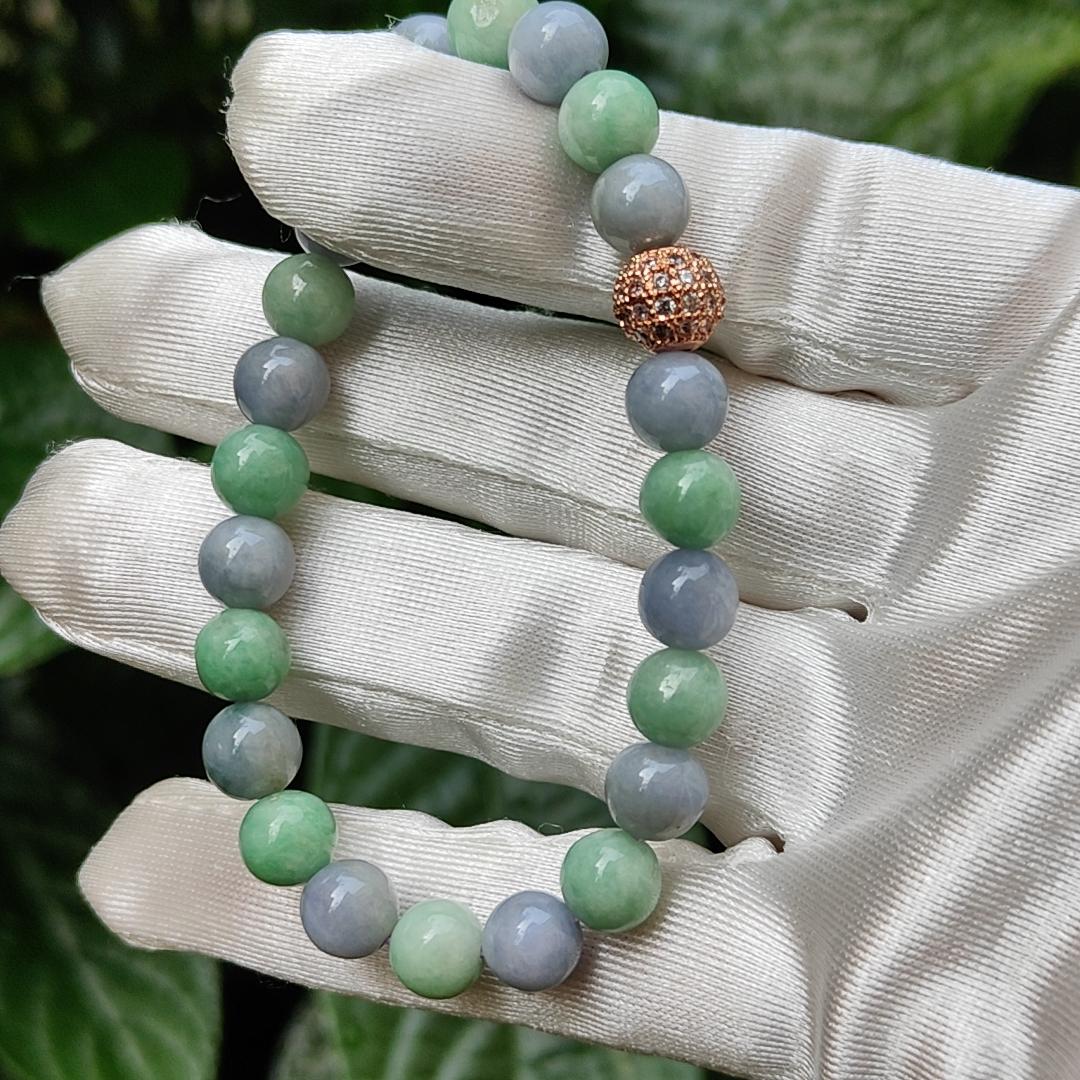 Lavender and Green Natural Type A Jadeite 23 Beads Bracelet with QIC approved labs certificate weigh 19.03 grams, 7.8 mm (bracelet11) Yi Pin Qian