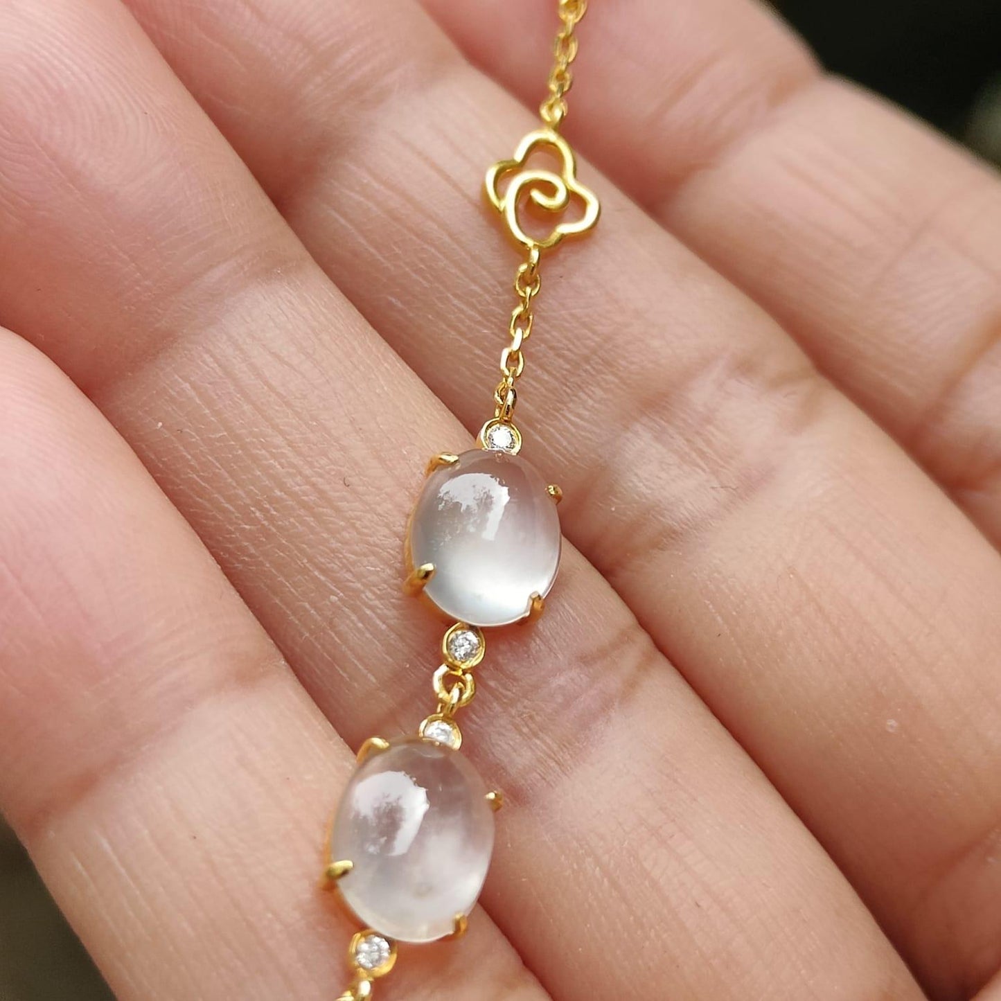 Icy Translucent Jadeite Bracelet – Natural Type A Cabochons, 18K Gold, Harmony of Elements Sku: 18kp107 Yi Pin Qian Jadeites Jade Jewelry ~Your Precious Quintessential ~ Singapore