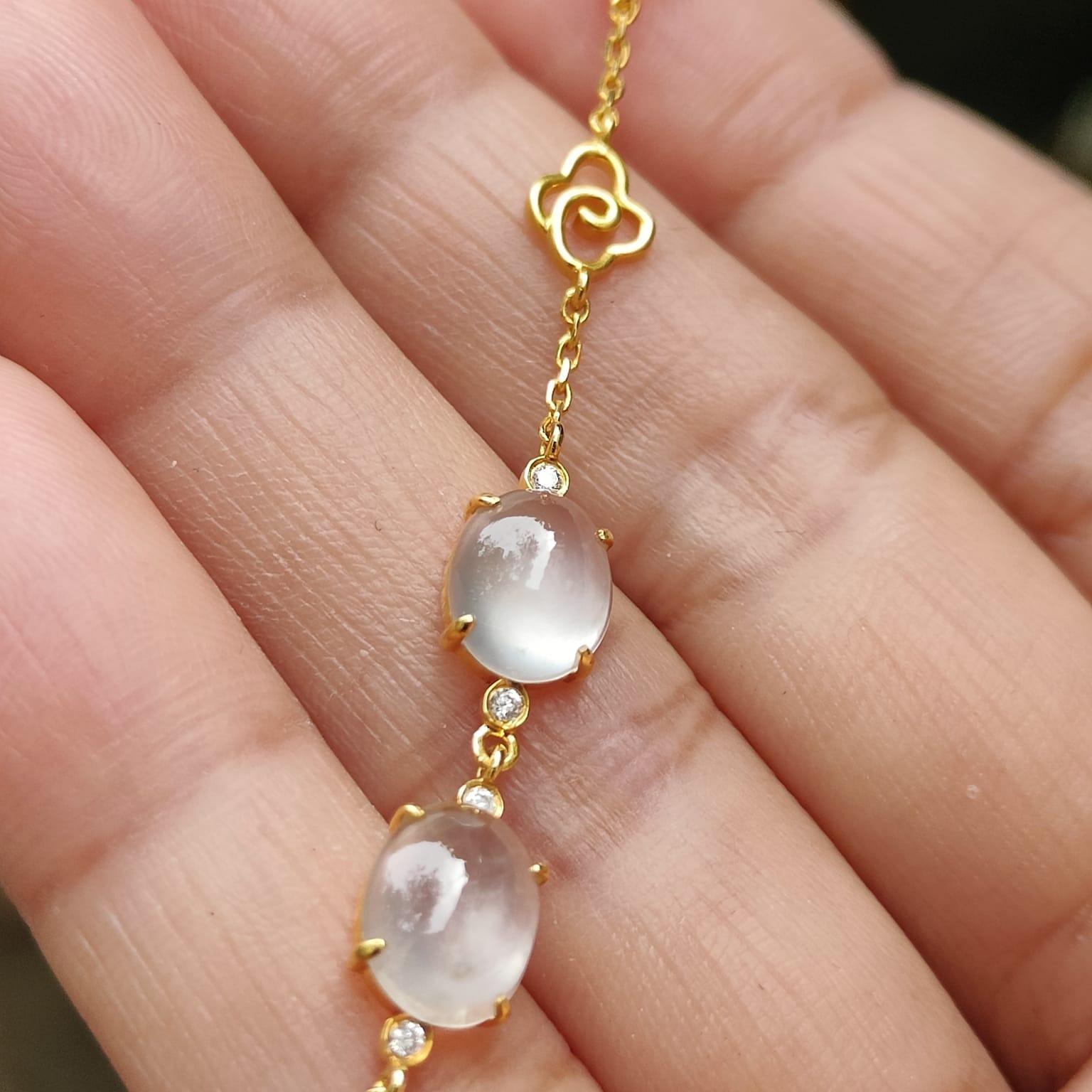 Icy Translucent Jadeite Bracelet – Natural Type A Cabochons, 18K Gold, Harmony of Elements Sku: 18kp107 Yi Pin Qian Jadeites Jade Jewelry ~Your Precious Quintessential ~ Singapore