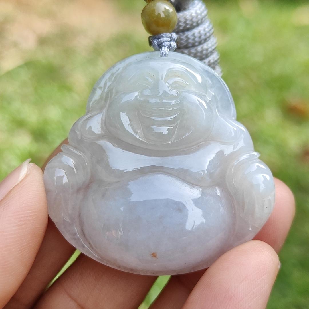 Quality Semi Translucent Natural Type A Jadeite Jade crafted as Milo Buddha as Pendant, certificate weighs 12.57 grams, measurement 37.5 * 38.9 * 6.3 mm (pendant275) Yi Pin Qian