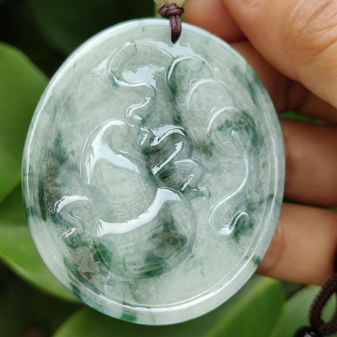 A High-Quality Type-A Natural Jadeite-Jade crafted with Pixiu, Coins, Gourd as Pendant with certificate weighs 36.46 grams, measurement 53.9 * 46.2 * 7.5 mm (pendant300) Yi Pin Qian Jadeites Jade Jewelry ~Your Precious Quintessential ~ Singapore