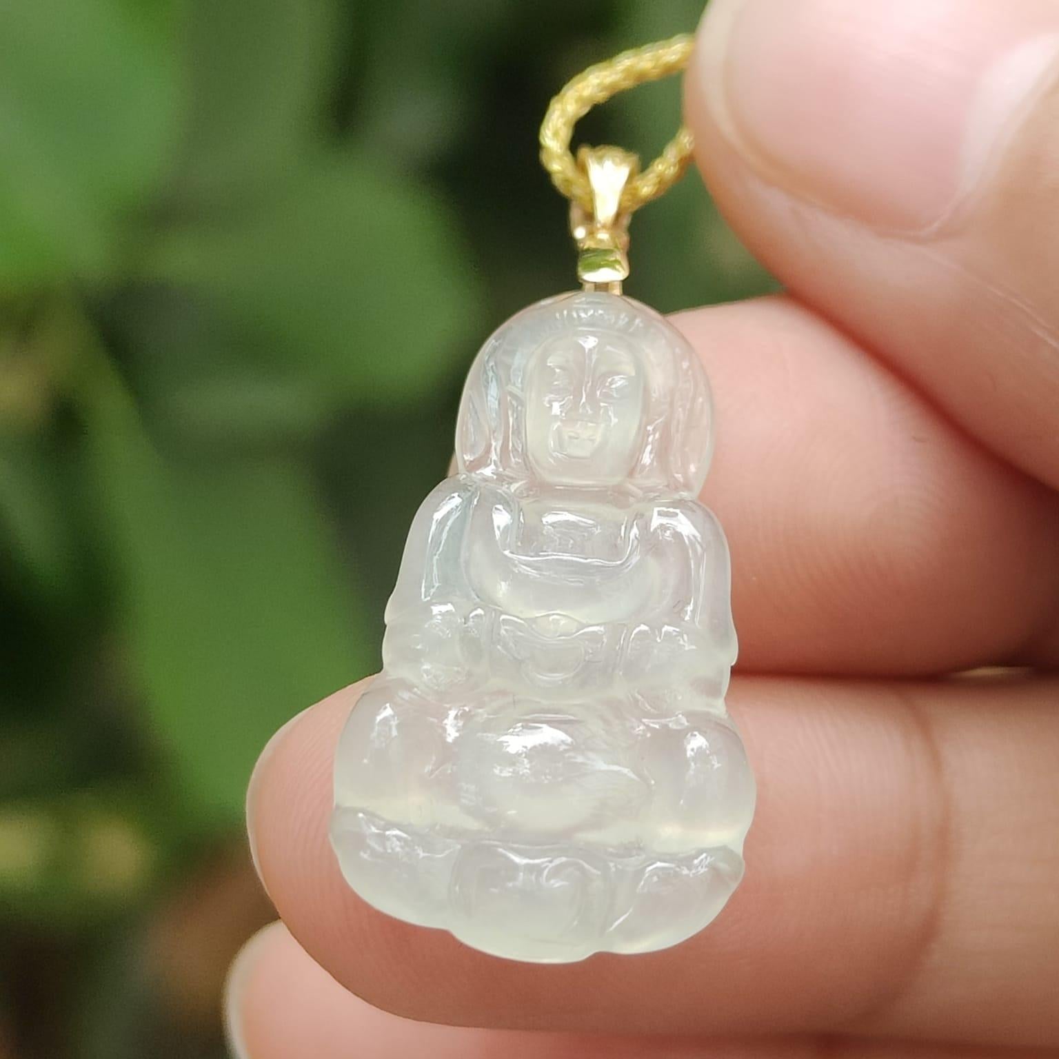 Icy Guanyin Jadeite Necklace – Type A Jadeite with 18K Clasp, Peace and Protection for Every Journey (18kp104) Yi Pin Qian Jadeites Jade Jewelry ~Your Precious Quintessential ~ Singapore