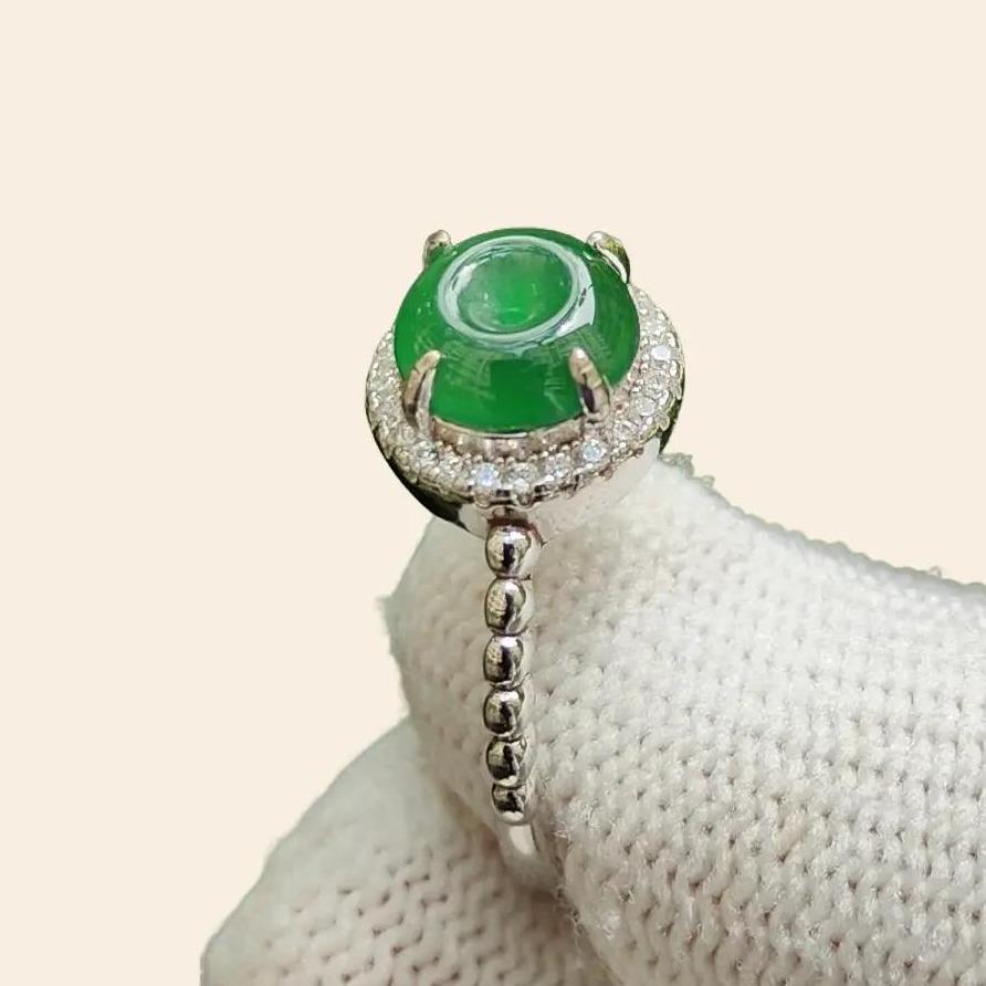 Sg Local New Arrival - Free size adjustable S925 Ring with crafting of dounut shape Natural Type A Green Jadeite Jade, certificate weighs 2.18 grams, measurement 7.7 * 7.5 * 2.7 mm (s925ring21) Yi Pin Qian Jadeites Jade Jewelry ~Your Precious Quintessential ~ Singapore