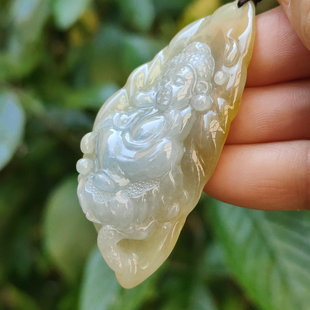 Very Rare Light Lavender and Lemon Yellow with Brown Natural Type A Jadeite pendant carved with baby buddha, certificate included weighs 20.13 grams, 57.90 * 26.80 * 11.20 mm, suitable for daily wear (pendant86) Yi Pin Qian
