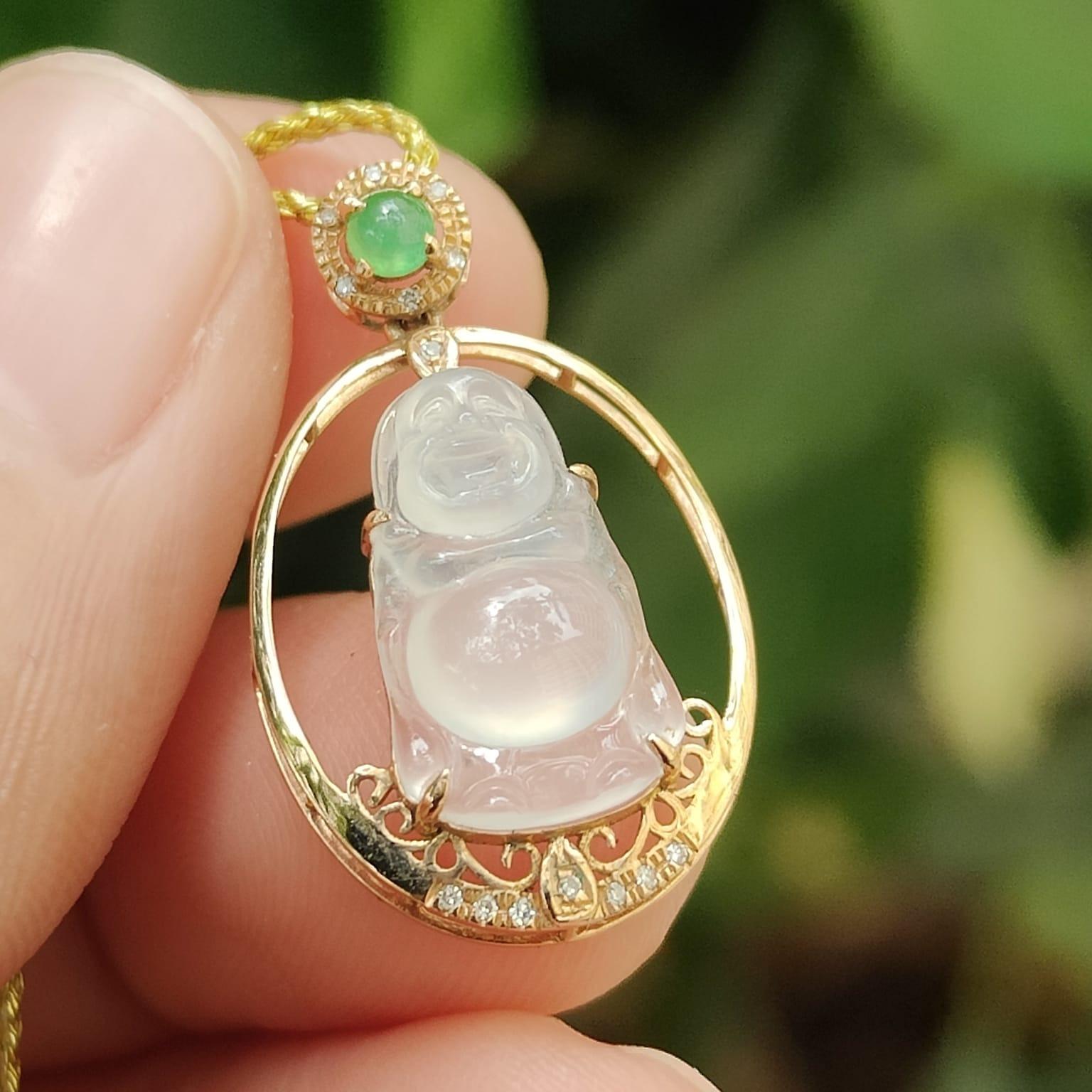 Icy Buddha Jadeite Pendant – Natural Type A Jadeite, 18K Setting, Symbol of Peace and Wisdom (18kp103) Yi Pin Qian Jadeites Jade Jewelry ~Your Precious Quintessential ~ Singapore