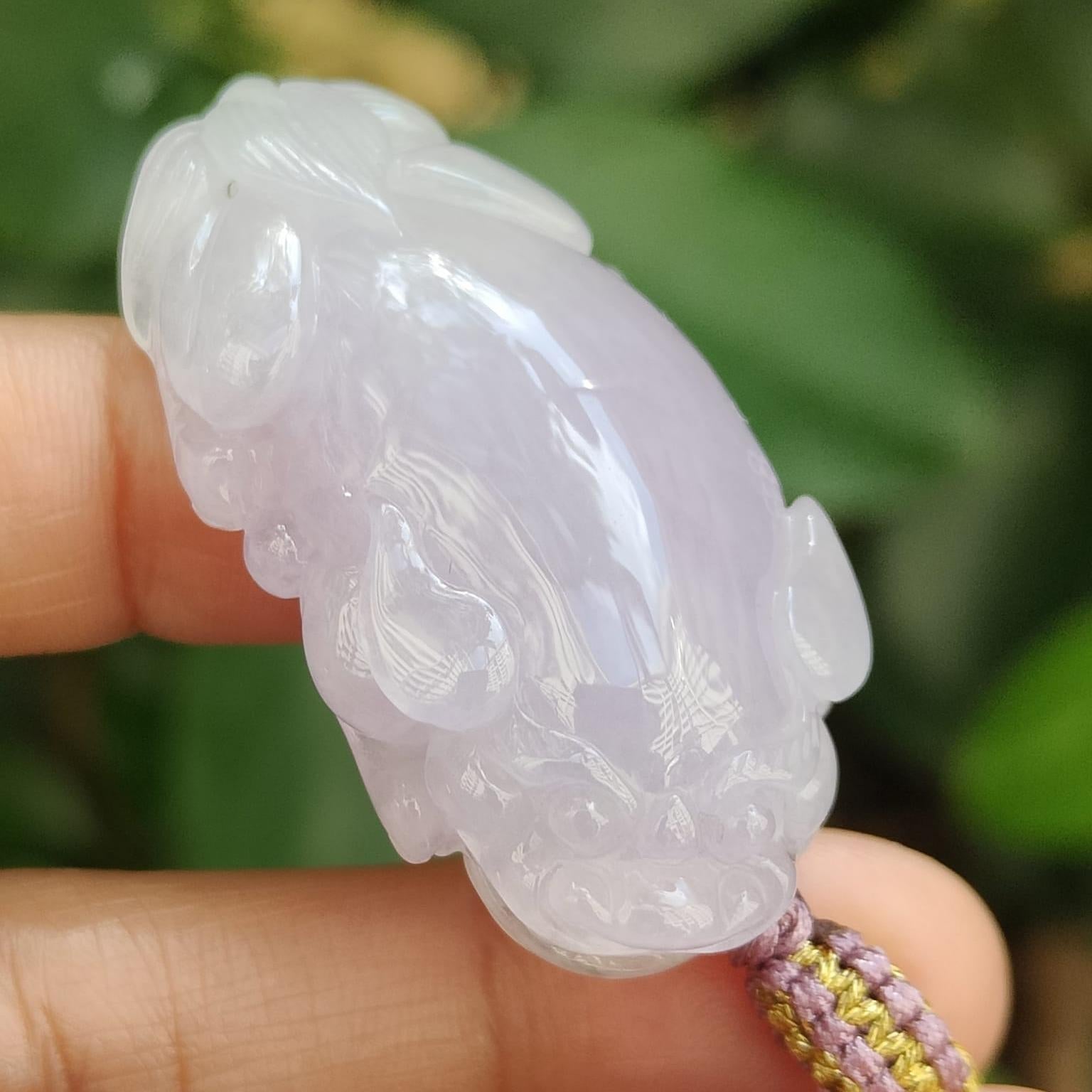 Premium Quality Lavender Pixiu Pendant Natural Type A Jadeite Jade certificate weighs 22.44 grams, measurement 44 * 23.6 * 12.70 mm (pendant389) Yi Pin Qian Jadeites Jade Jewelry ~Your Precious Quintessential ~ Singapore